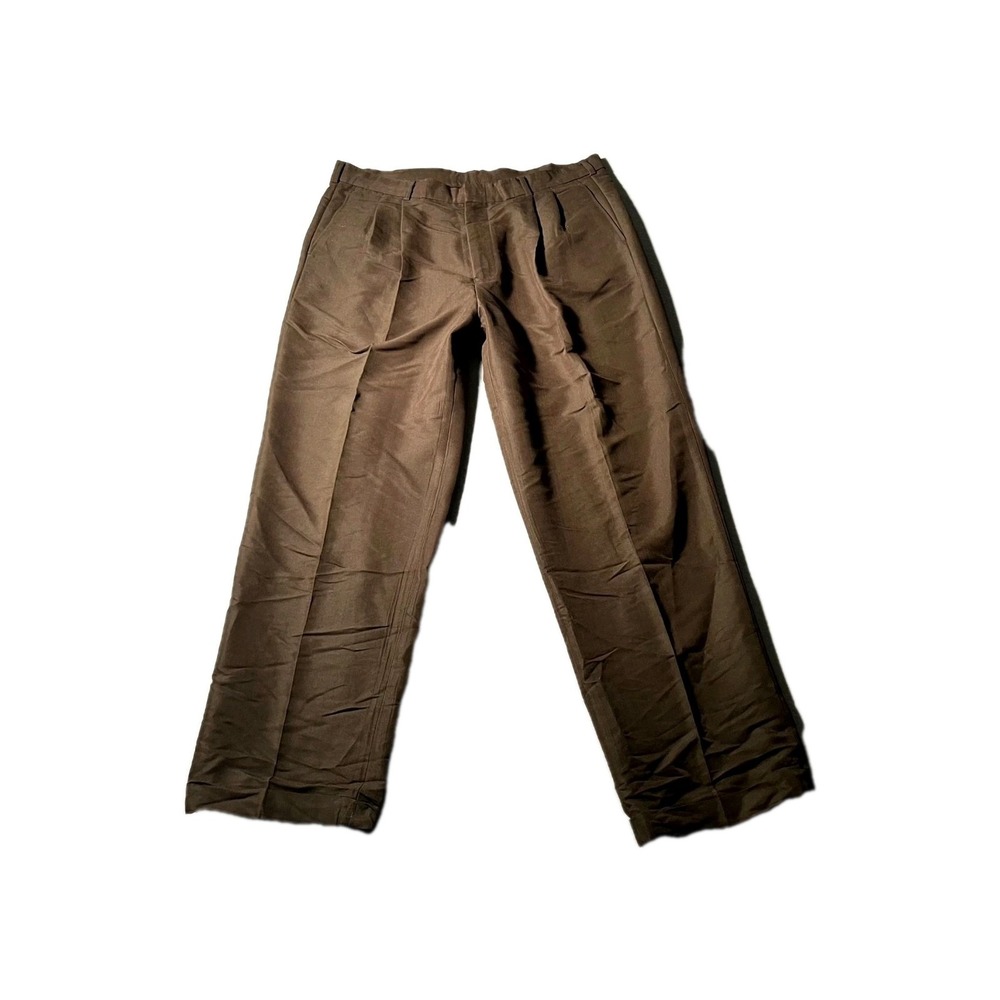 Perry Ellis Portfolio Dress Pants Mens 40x32 Brown Pleated Front Performance